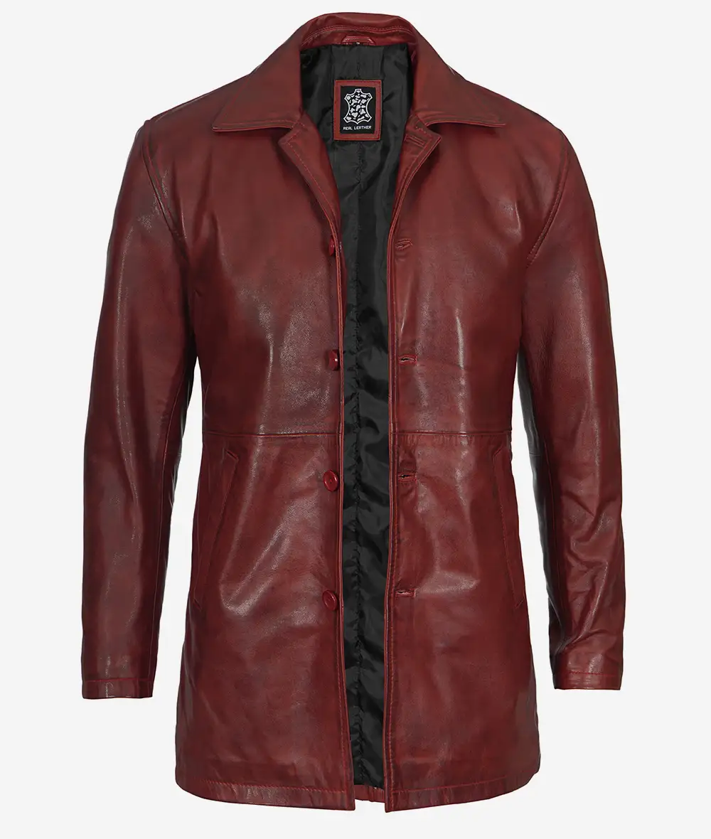 Mens Real Leather Maroon Coat