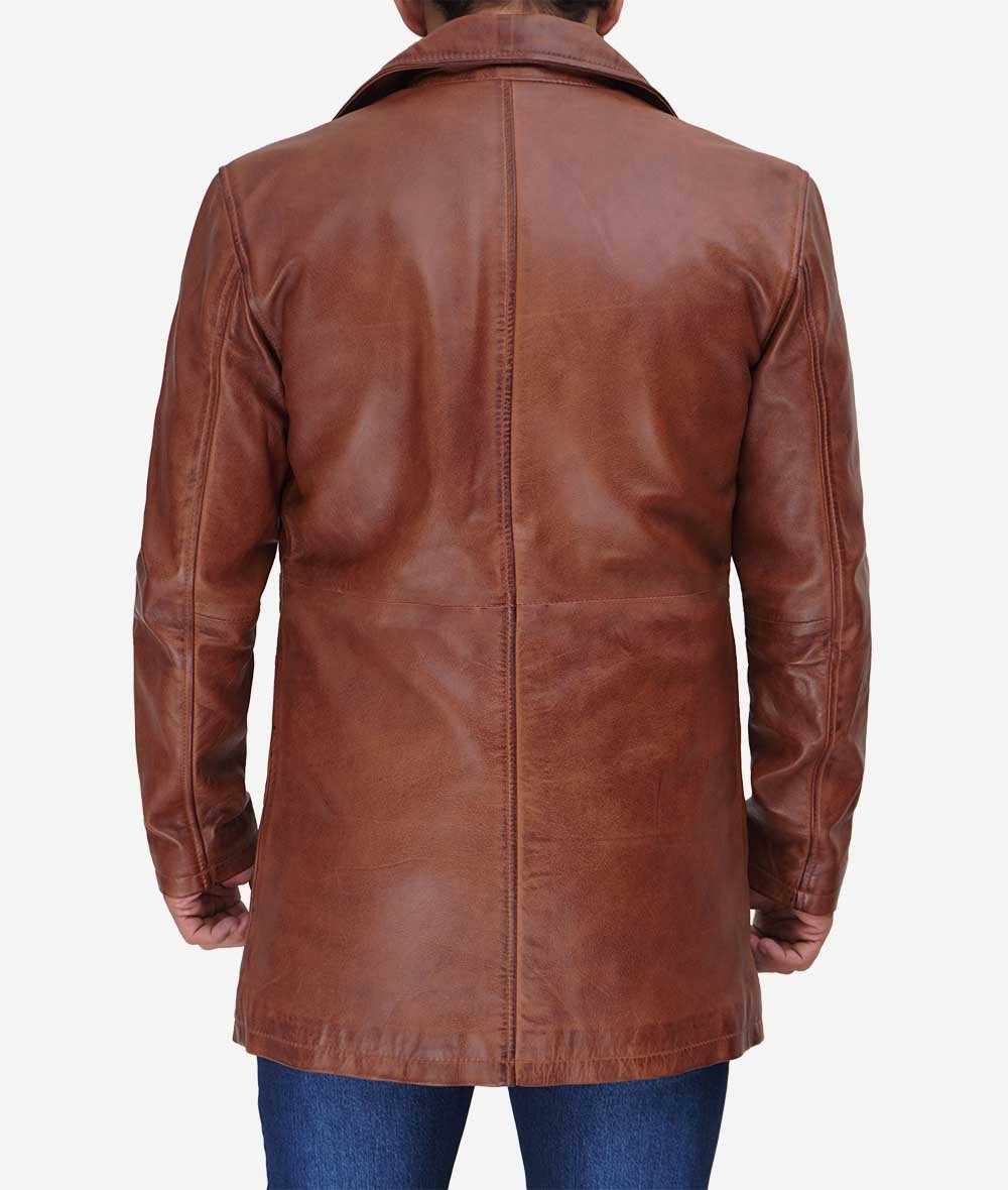 Real Leather Cognac Car Coat