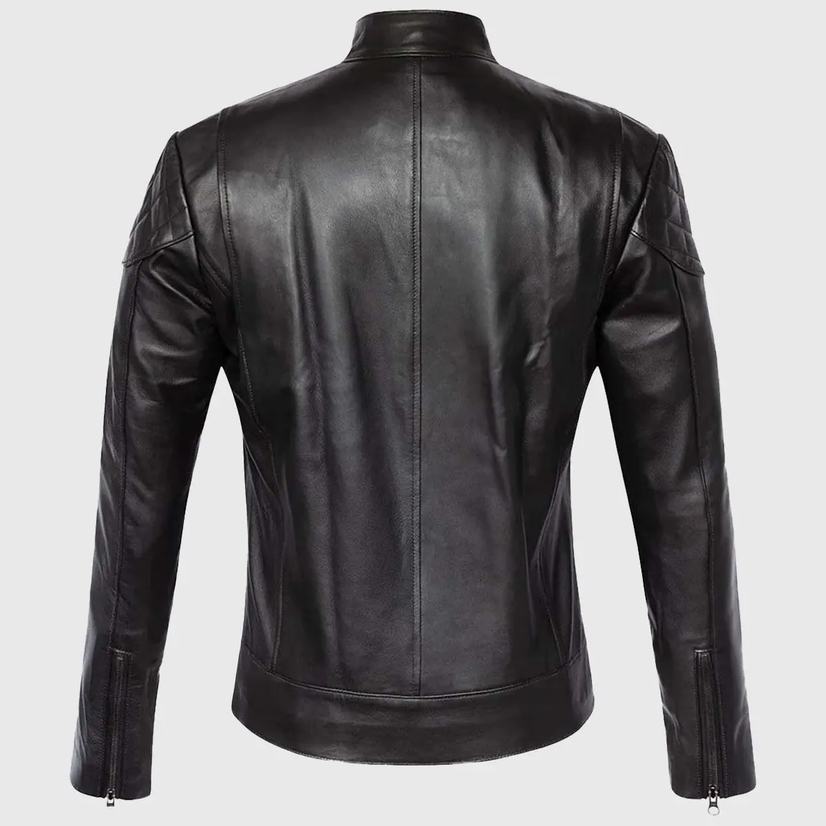 Quilted Cafe Racer Biker Leather Jacket