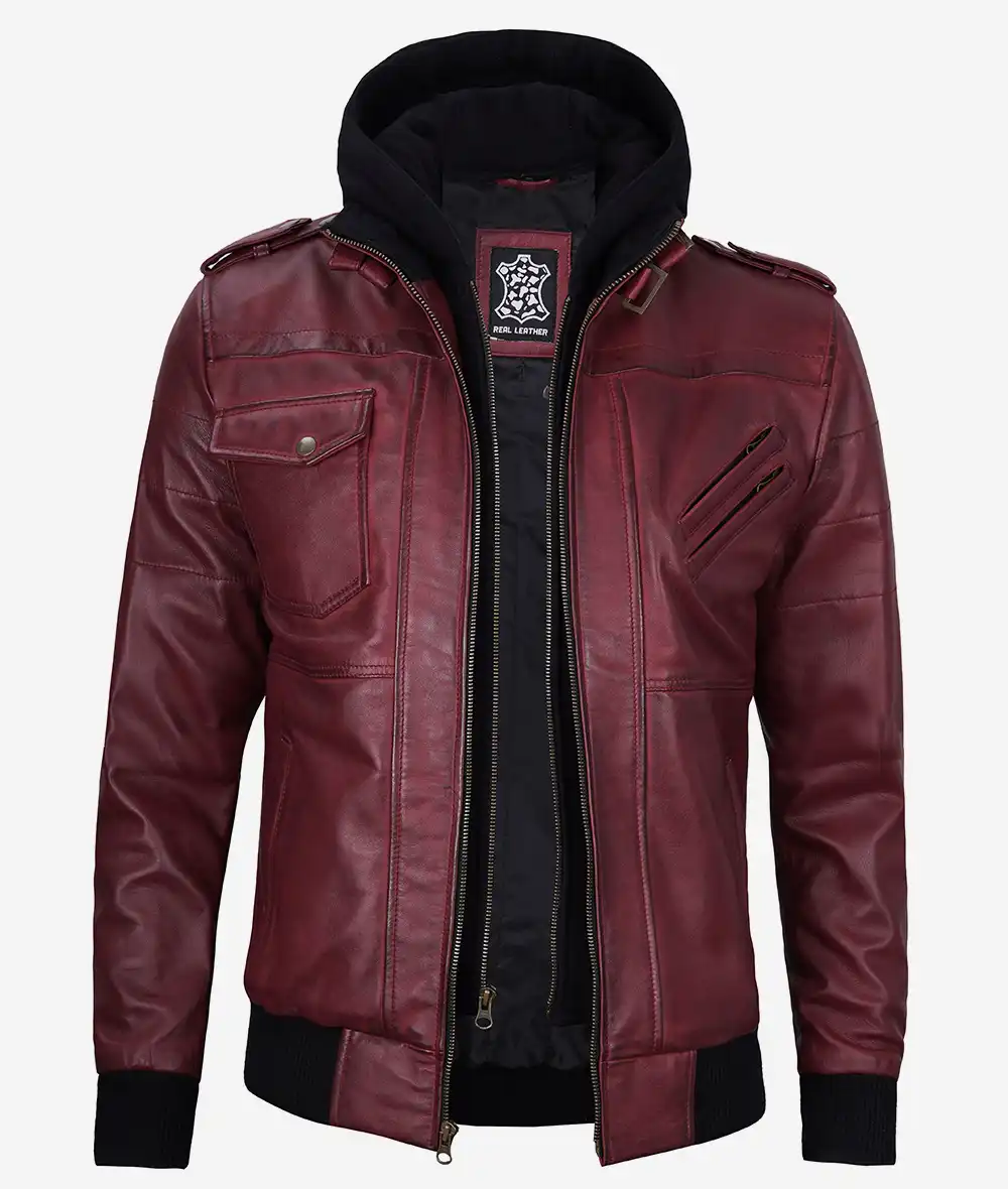 Maroon Leather Bomber Jacket