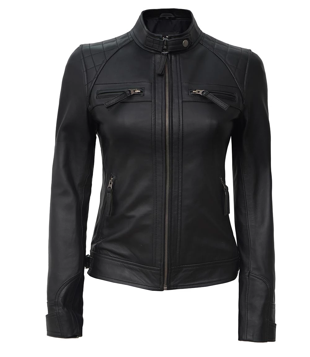Black Quilted Cafe Racer Jacket