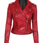 Classic Red Biker Leather Jacket for Ladies Margaret Edition