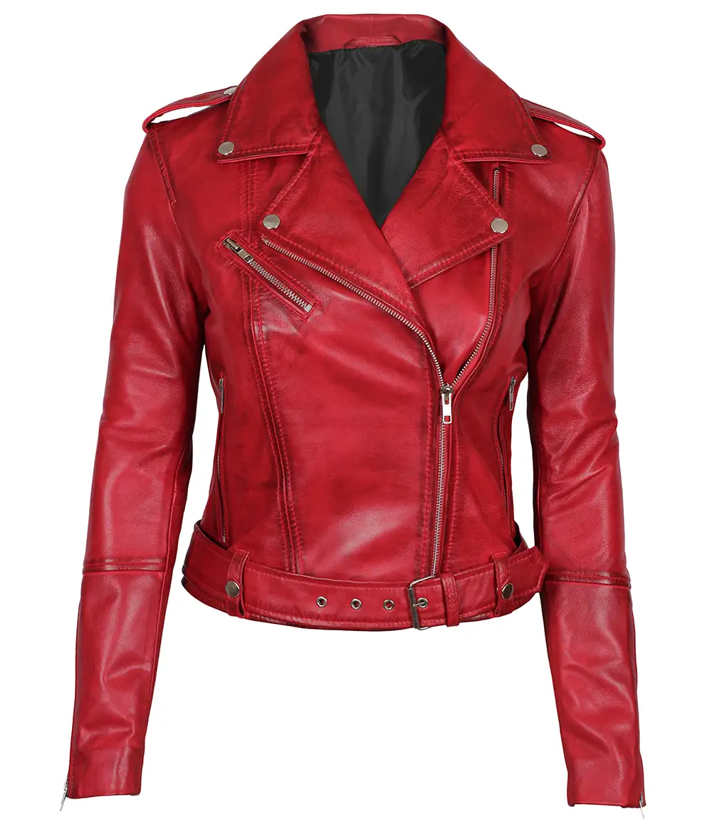 Classic Red Biker Leather Jacket