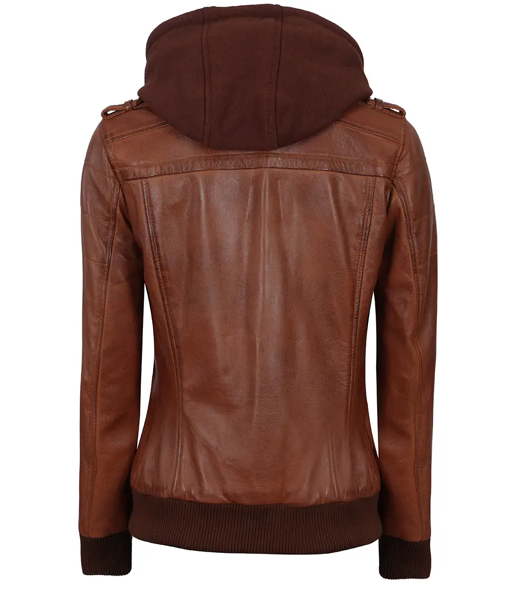 Cognac Brown Leather Bomber Jacket