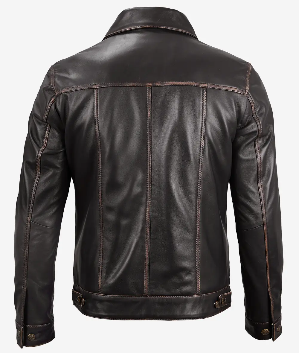 Vintage Brown Leather Trucker Jacket for Men