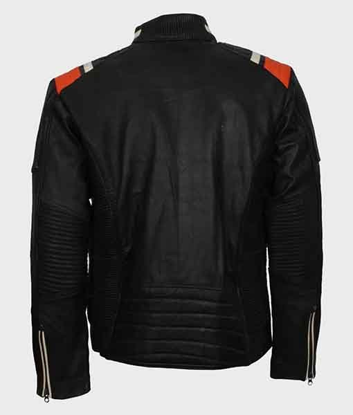 black retro biker jacket with stripes
