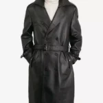 Black Lambskin Leather Knee Length Coat for Men – Double Breasted