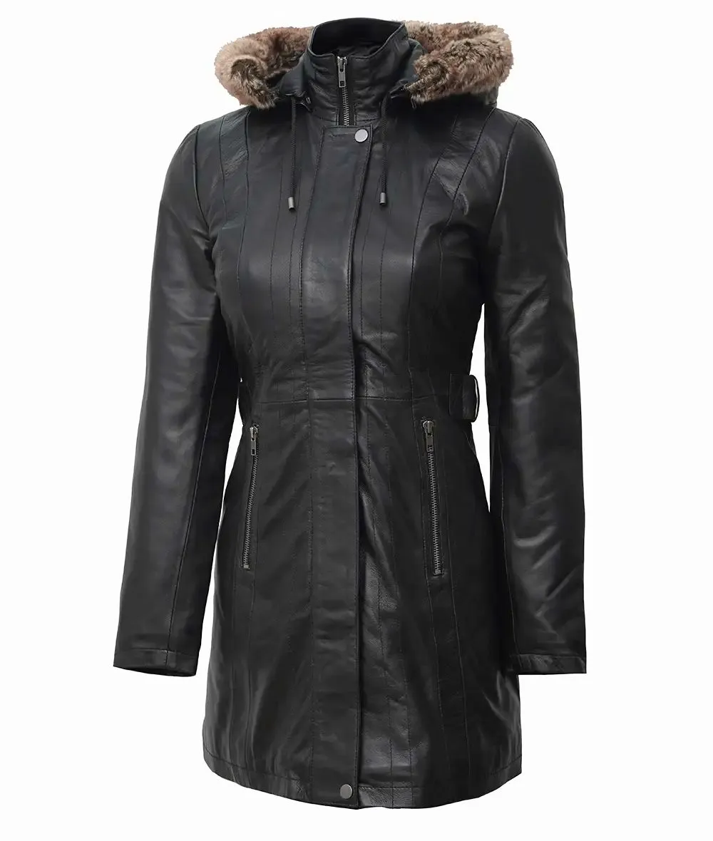 Womens Black Leather Coat