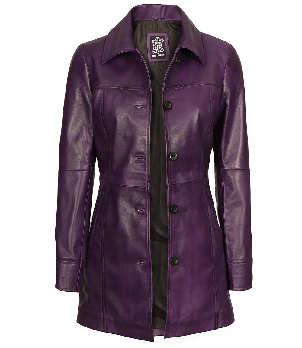 Womens Purple Leather Coat