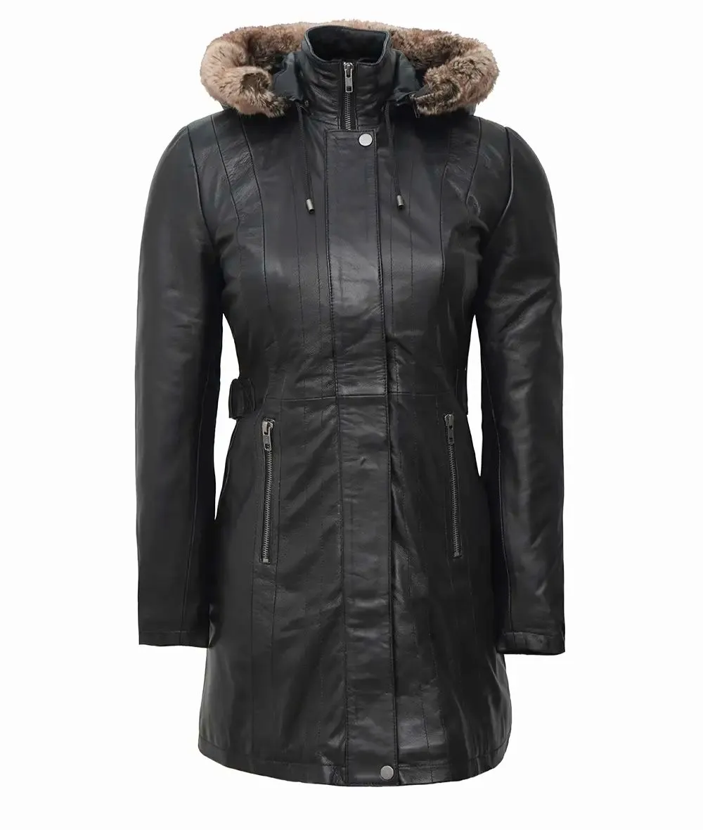 Womens Black Leather Coat