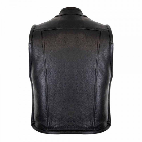 Zipper Leather Vest Biker In Black