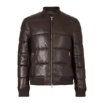 Mens Choco Brown Leather Puffer Jacket