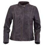 Womens Distressed Braided Leather Jacket