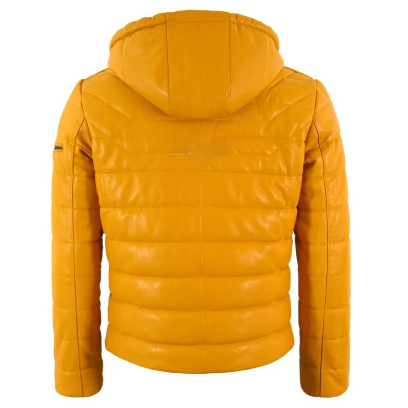Men's Puffer Hooded Real Leather Jacket