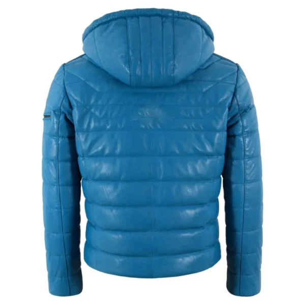 Men Puffer Hooded Leather Jacket