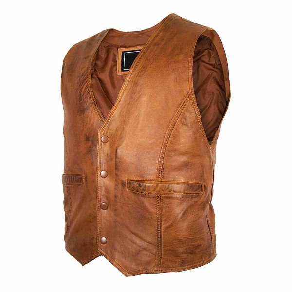 Men's Leather Vest In Brown
