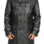 Classic Double Breasted Leather Trench Coat