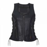 Ladies Side Lace Zip Up Leather Vest