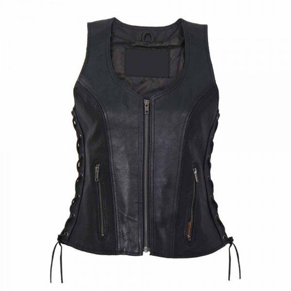Ladies Side Lace Zip Up Leather Vest