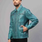 Teal Leather Mens Jacket