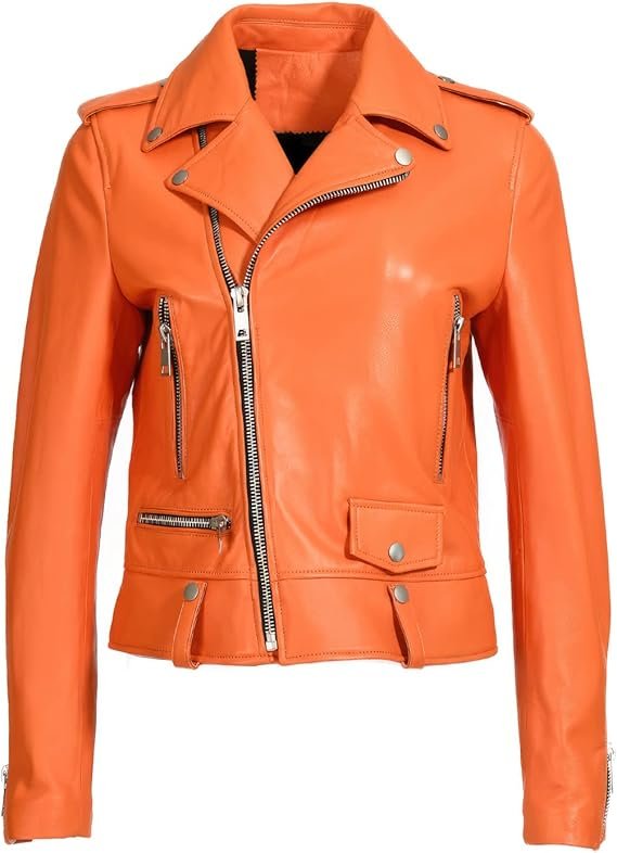Women’s Orange Biker Leather Jacket