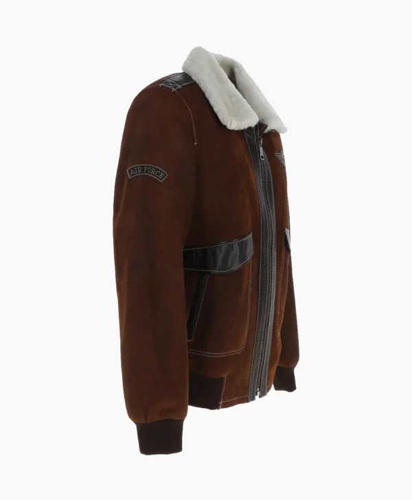 Men NC Air Force Brown Sheepskin Pilot Jacket