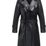 Women Belted Leather Trench Coat With Gun Flap