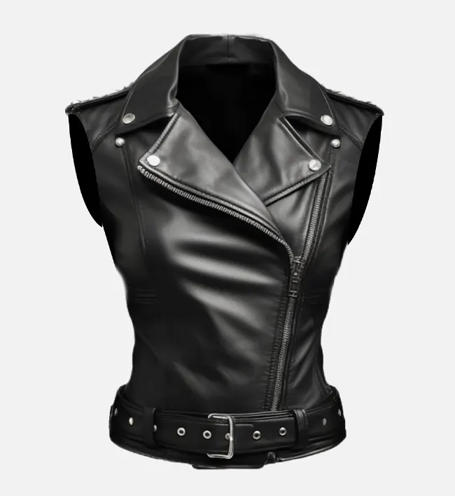 Women Black Stylish Biker Style Leather Vest