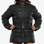 Womens Robin Black Leather Puffer Jacket