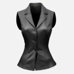 Women Black Casual Leather Vest