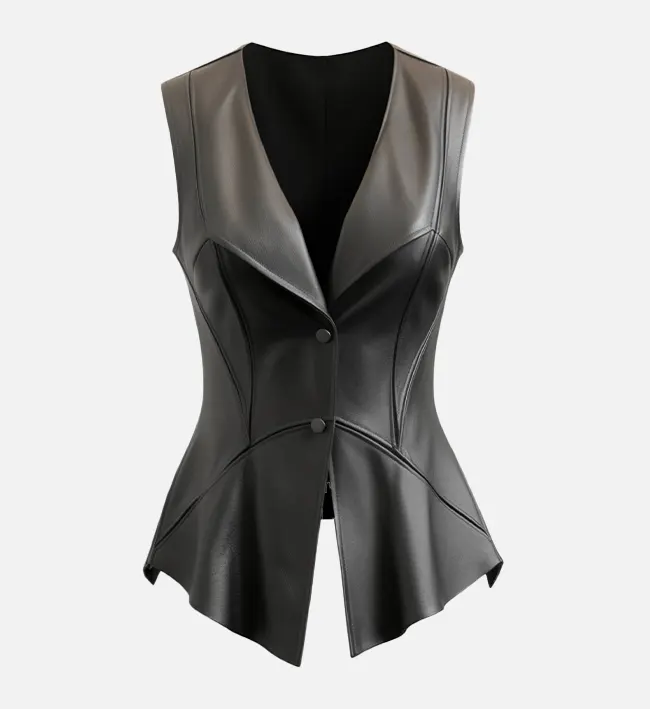 Women Zester black Leather Vest
