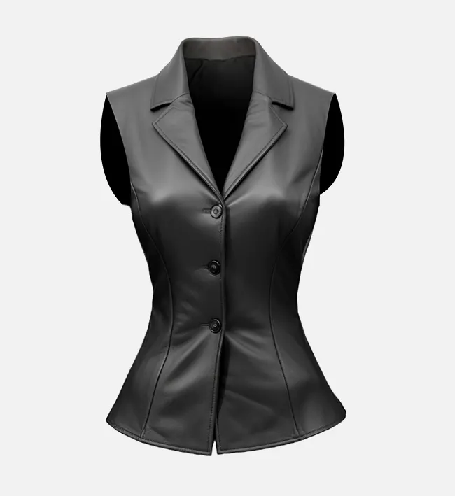 Women Black Casual Leather Vest