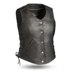 Women Black Side Lace Motorcycle Leather Vest