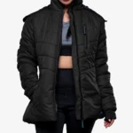 Womens Black Hooded Puffer Jacket