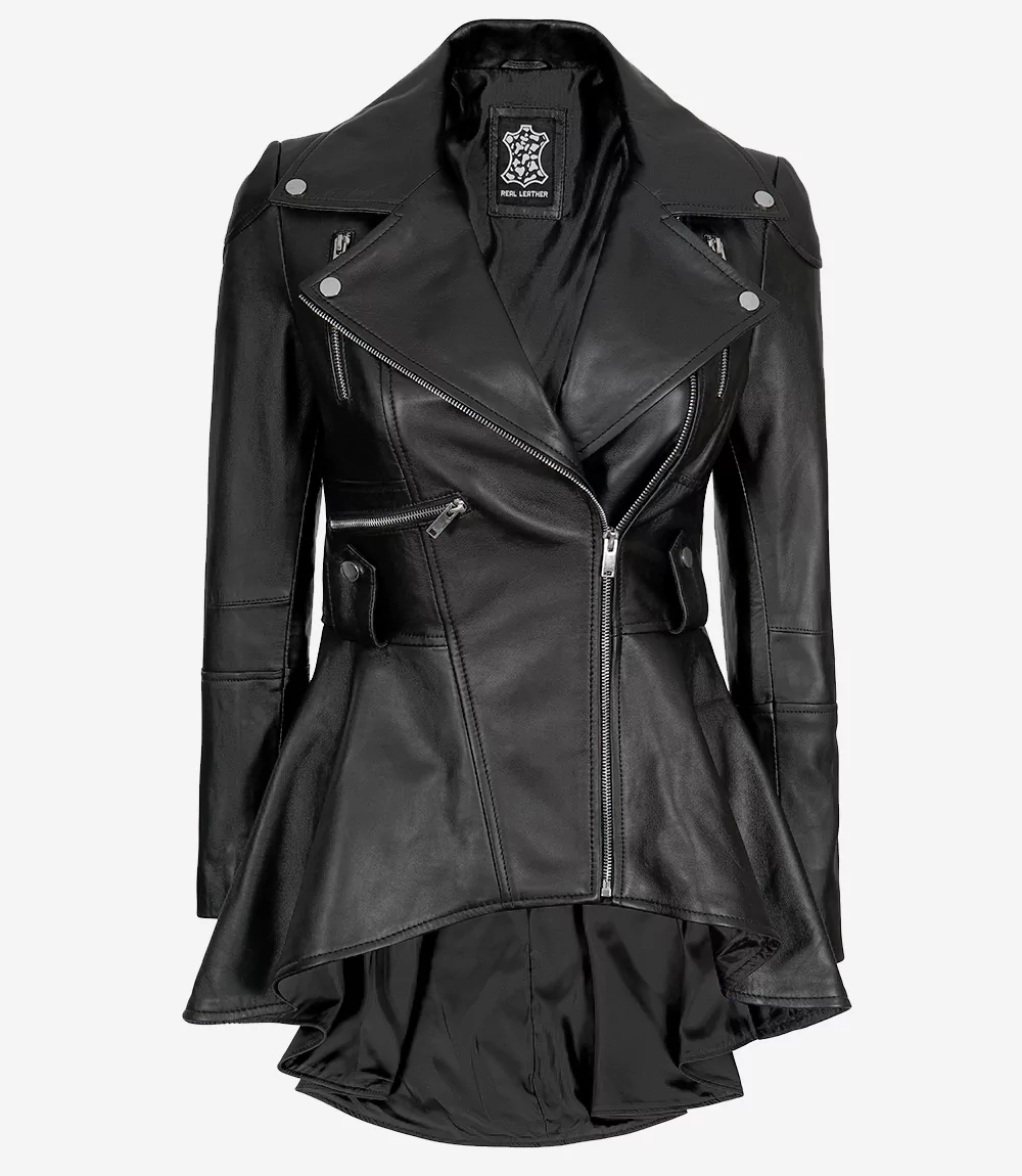 Black Womens Peplum Leather Jacket
