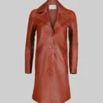 Womens Minimalist Brown Leather Trench Coat
