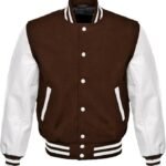 Mens Dark Brown And White Varsity Jacket