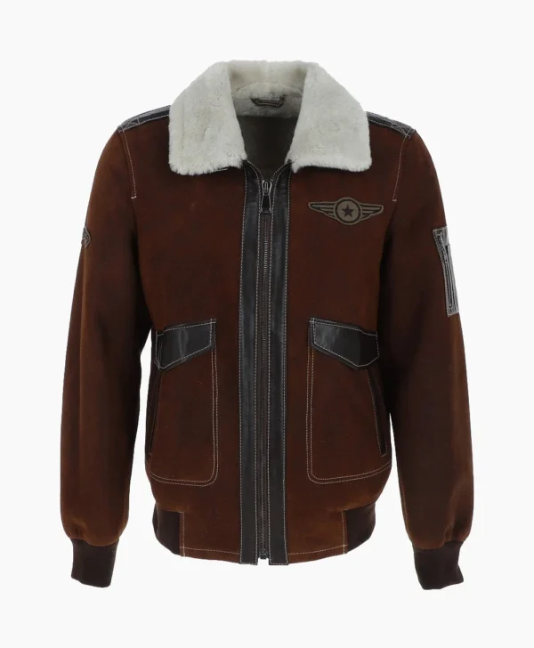 Men NC Air Force Brown Sheepskin Pilot Jacket