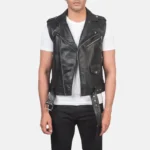 Premium Sullivan Black Leather Biker Vest for Men