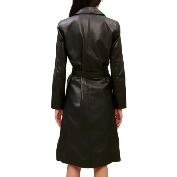 Womens Classic Black Leather Trench Coat