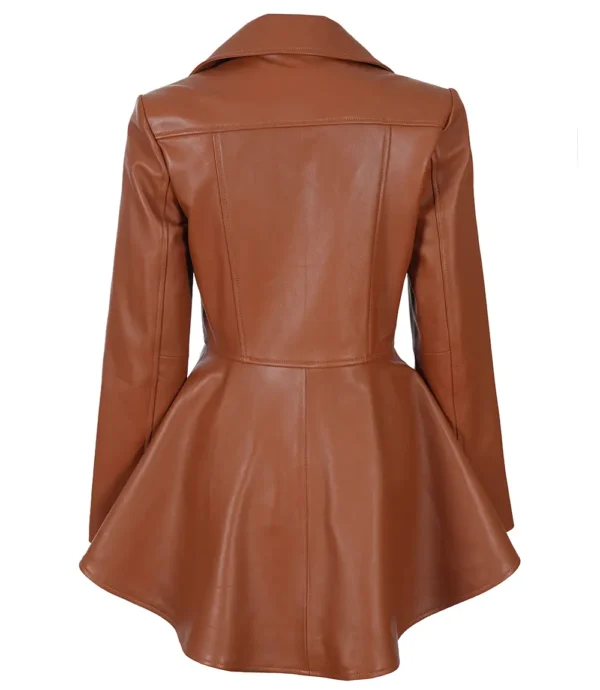 Womens Cognac Brown Peplum Leather Jacket