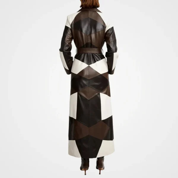 Womens Three Tone Patchwork Leather Coat