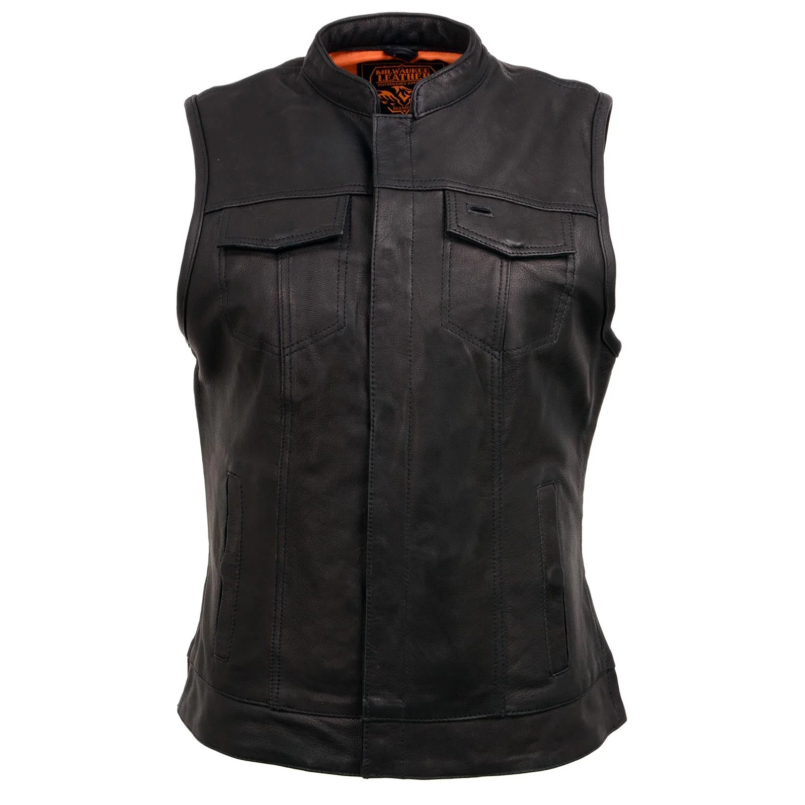 Women Black Motorcycle Club Leather Vest
