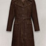 Womens Dark Brown Suede Leather Trench Coat
