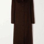 Womens Collarless Dark Brown Wool Trench Coat