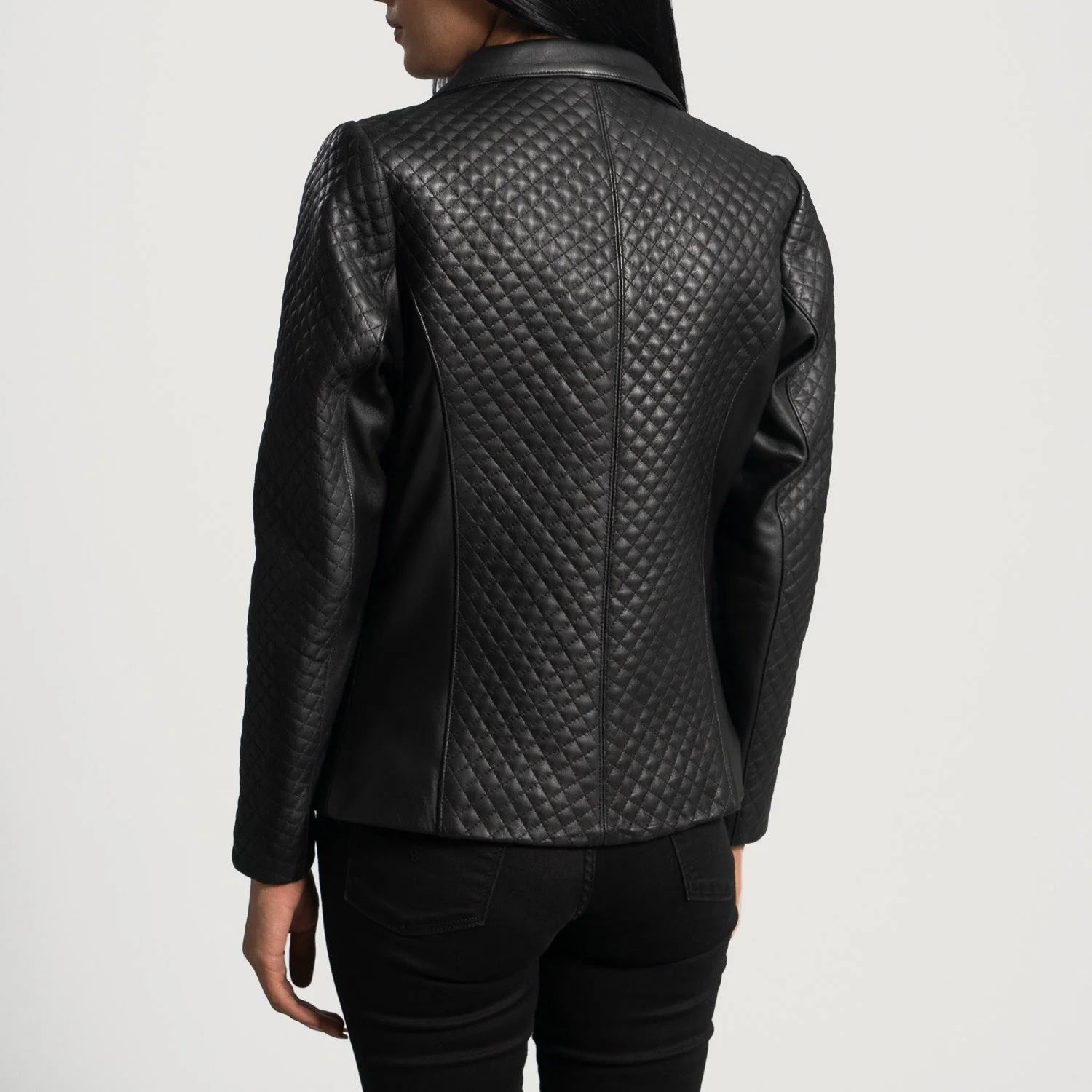 Womens Cora Quilted Black Leather Blazer