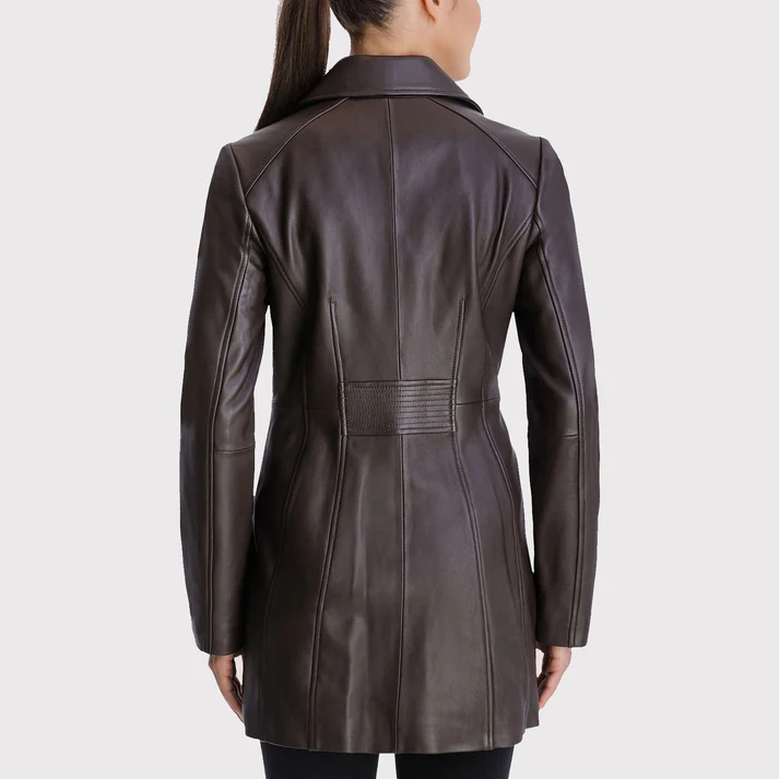 Womens Petite Button Down Leather Coat