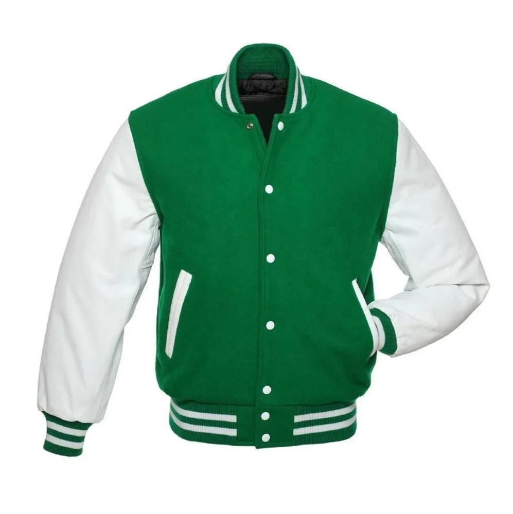 Mens Green And White Varsity Jacket