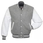 Mens Grey And White Varsity Jacket