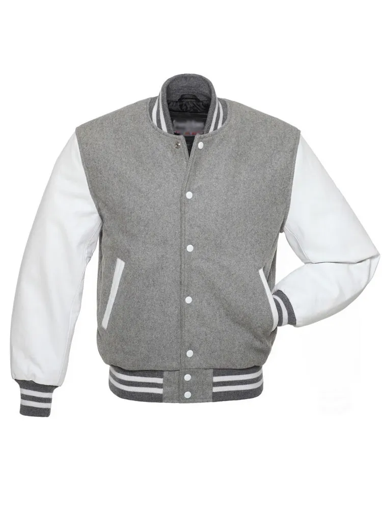 Mens Grey And White Varsity Jacket